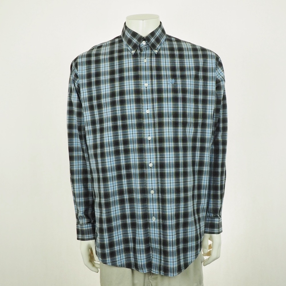 Cinch Button Down Shirt Mens Large Black Blue Plaid Cotton Blend Western Rodeo